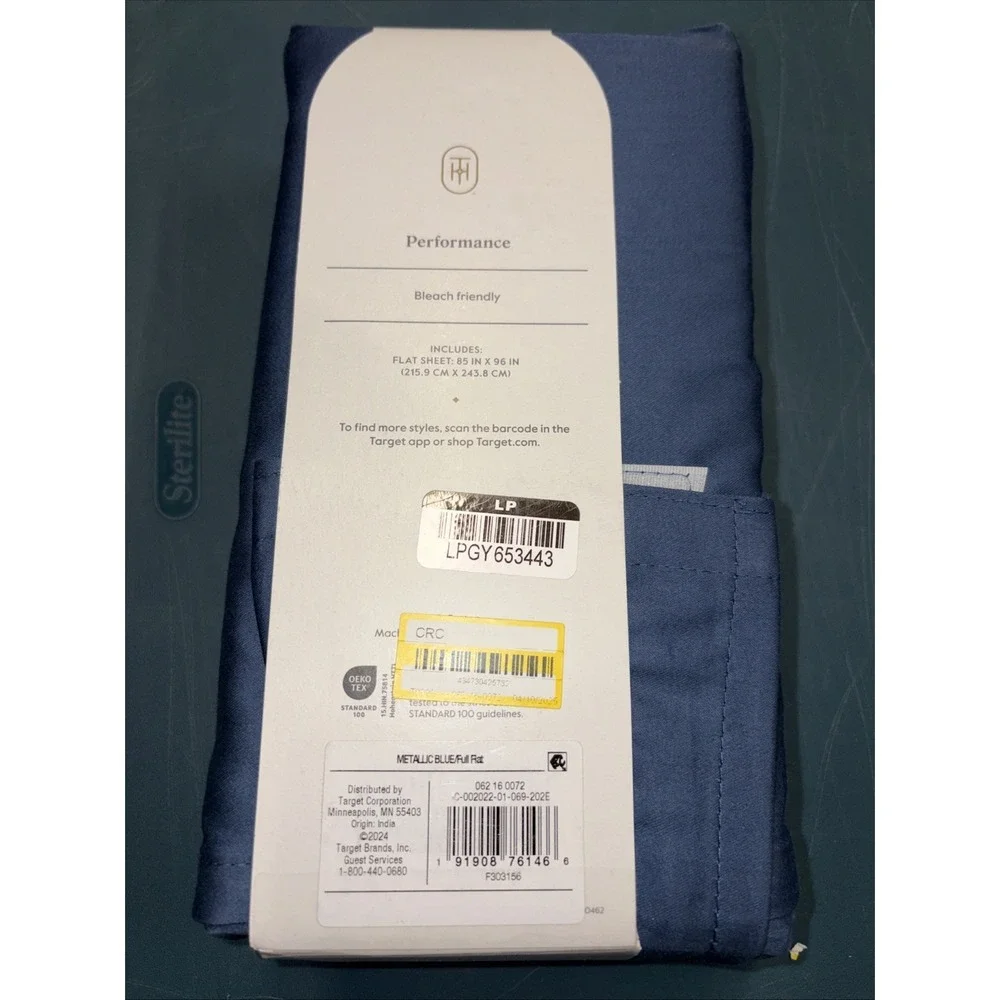 Threshold Performance Flat Cotton Sheet Full‎ Metallic Blue 400TC
